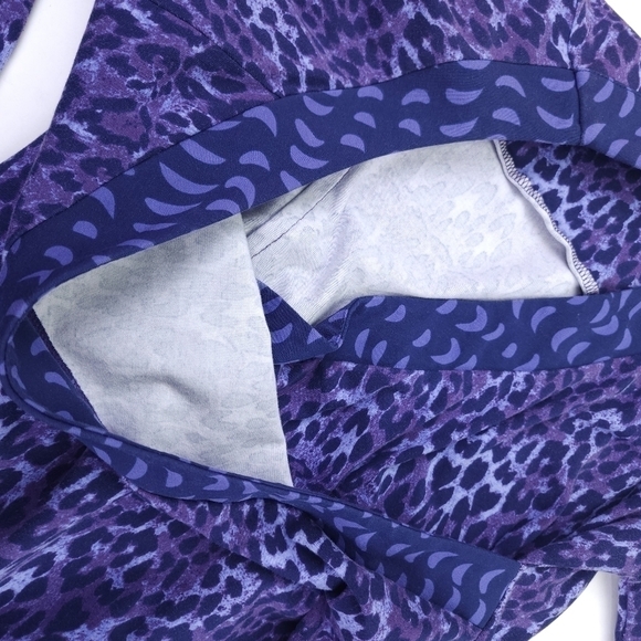 Soft Surroundings Purple Patterned Faux Wrapped Rouged Side Dress Sz PM - Picture 11 of 16